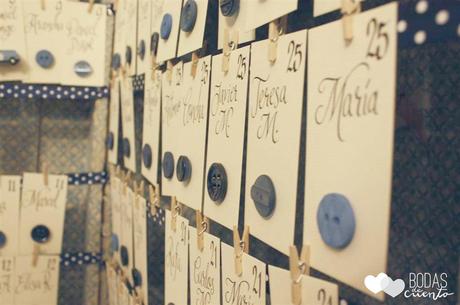 Sitting plan de una boda original en azul