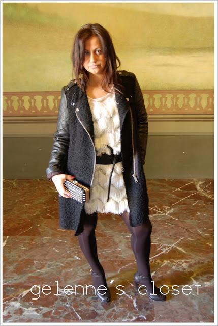 VESTIDO DE FLECOS, ABRIGO TIPO CHANEL