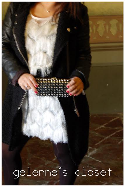 VESTIDO DE FLECOS, ABRIGO TIPO CHANEL