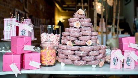 Tiers of strawberry lavender-flavoured doughnuts, drizzled with vanilla icing, are piled into a wedding cake shape by Paulette’s Original Donuts & Chicken of Toronto. It’s one of the fun options to traditional cake that couples are choosing for their wedding celebrations. (KATIA TRUDEAU)