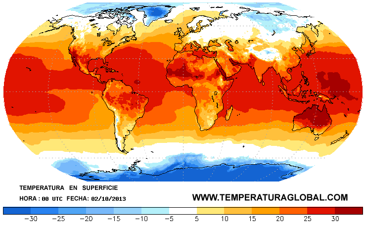Temperatura global en superficie. Actualizada cada 6 horas.