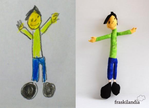 Muñecos de tela hechos con los dibujos de los niños