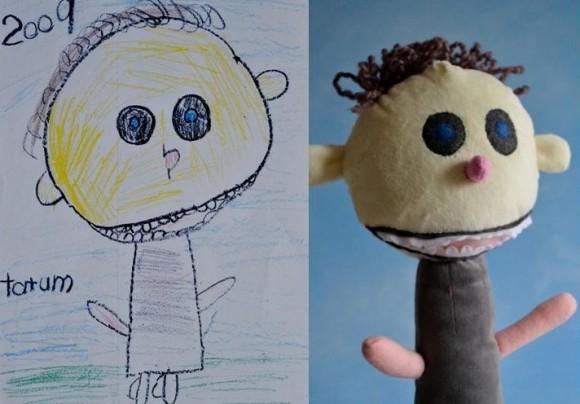 Muñecos de tela hechos con los dibujos de los niños