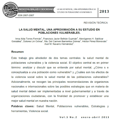 La Salud Mental, una aproximación a su estudio en poblaciones vulnerables - Torres y col.