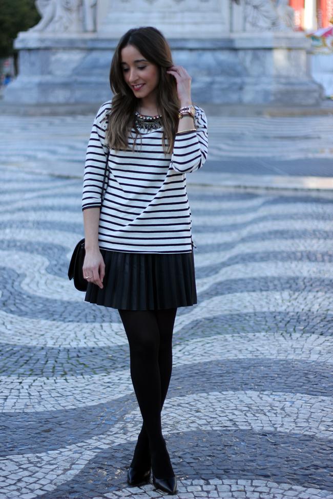 Pleated Skirt & Striped Shirt