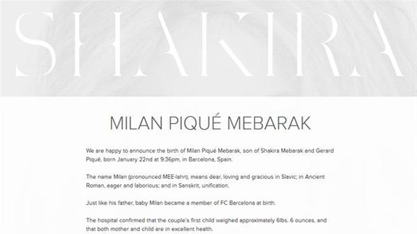 comunicado de Shakira, nacimiento de Milan Piqué Mebarak