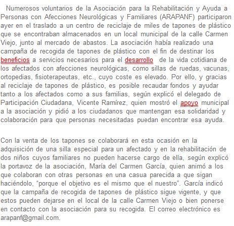 Consiguen reunir cuatro toneladas de tapones para ayudar a tres niños