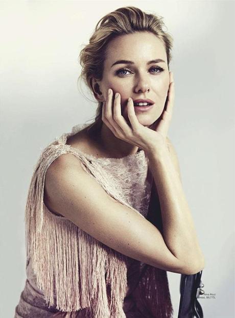 Vogue Australia Model: Naomi Watts Photographer: Will Davidson Styled by: Stevie Dance February 2013 Cover Star Editorial Feminine Gowns Chiffon Pleats Ruffles Beauty Hair Stunning Bloom Glowing Skin Natural Beauty Pink Fringe Dress Romantic