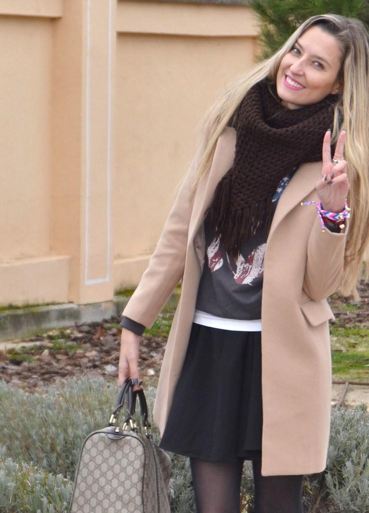 Camel coat with sweatshirt