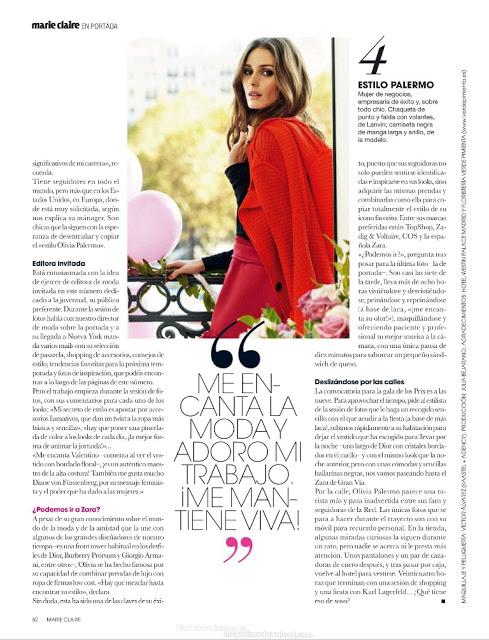 Olivia Palermo para Marie Claire España, Febrero 2013.