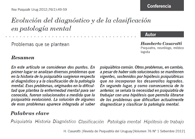 Evolución del diagnóstico y de la clasificación en patología mental - Humberto Casarotti