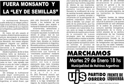 29/01: Marcha contra Monsanto en Malvinas Argentinas