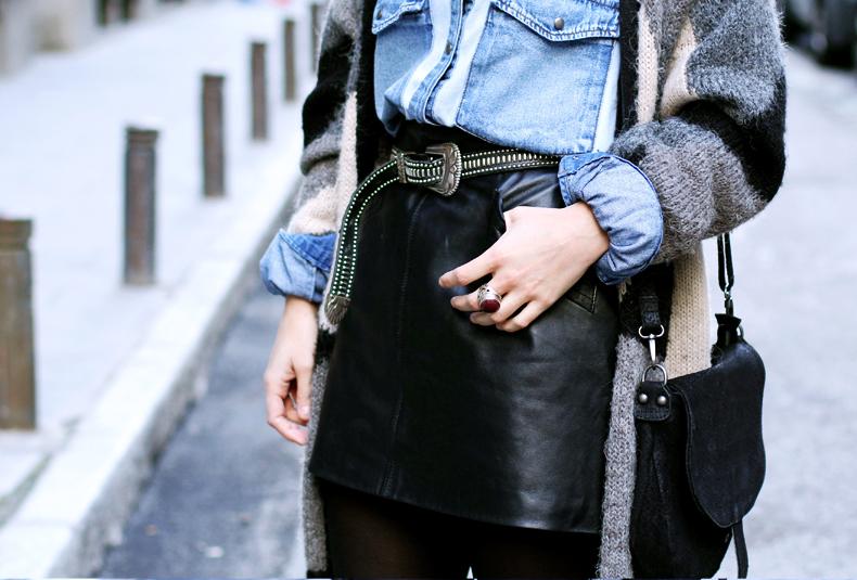 Denim Shirt & Leather Skirt