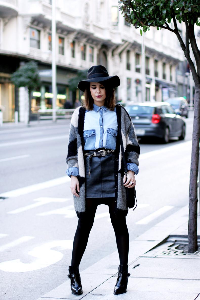 Denim Shirt & Leather Skirt