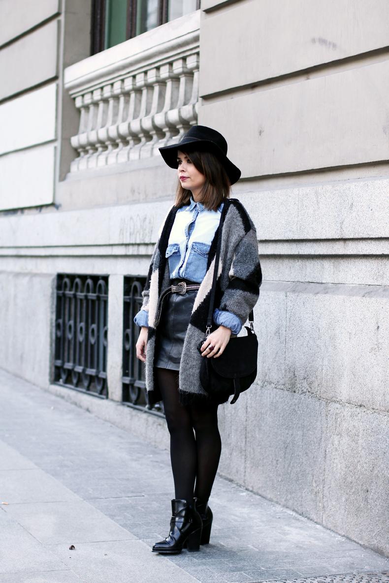 Denim Shirt & Leather Skirt