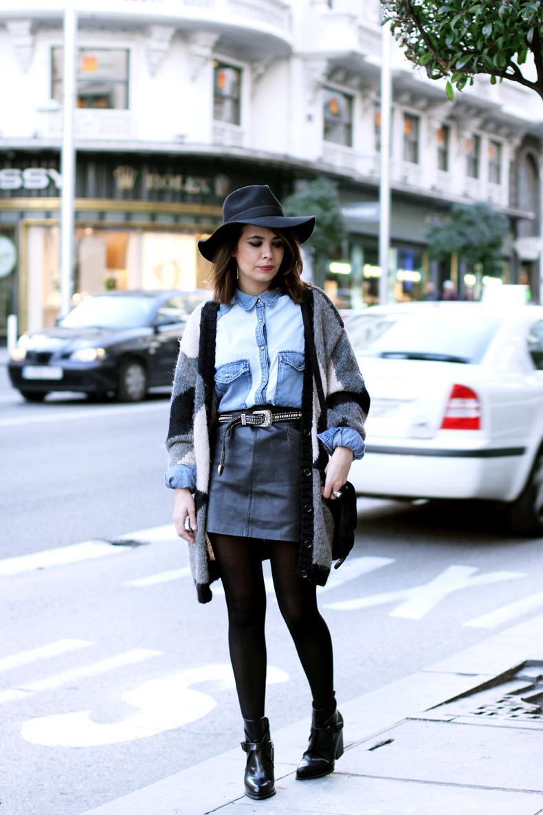 Denim Shirt & Leather Skirt