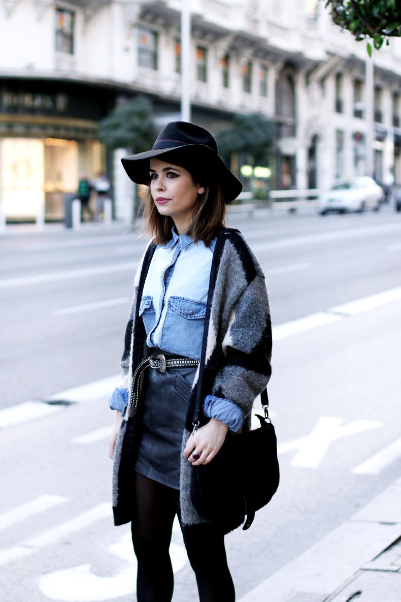 Denim Shirt & Leather Skirt
