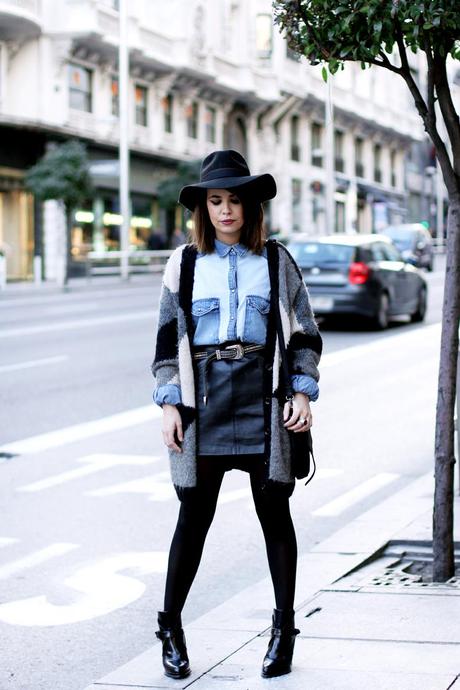 Denim Shirt & Leather Skirt