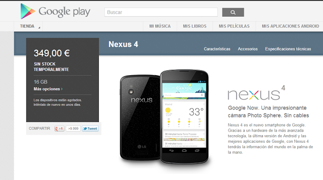 El Nexus 4 se agota en 12 minutos (España, 30 de Enero de 2013)