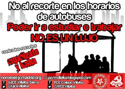 No al recorte en los horarios de autobuses. Poder ir a estudiar o a trabajar no es un lujo No al recorte en los horarios de autobuses. Poder ir a estudiar o a trabajar no es un lujo