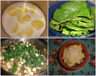 Espinacas gratinadas con papas a la crema