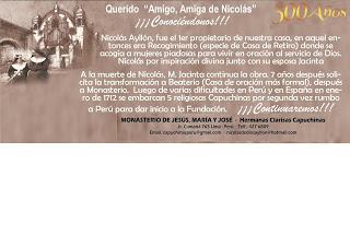 HACE 300 AÑOS LAS CLARISAS CAPUCHINAS LLEGARON A LIMA, UN DÍA COMO HOY (1-2-1713)