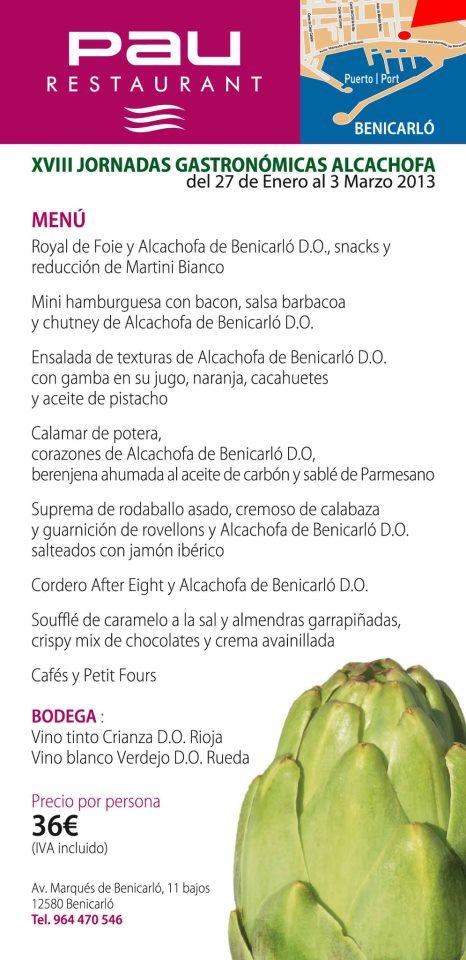 XVIII Jornadas Gastronómicas Alcachofa. Restaurante PAU en Benicarló.