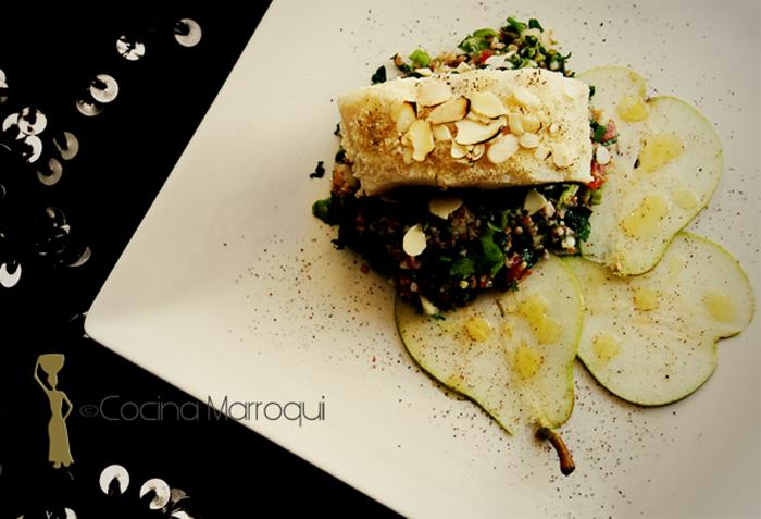 Taboule de bulgur con bacalao almendrado