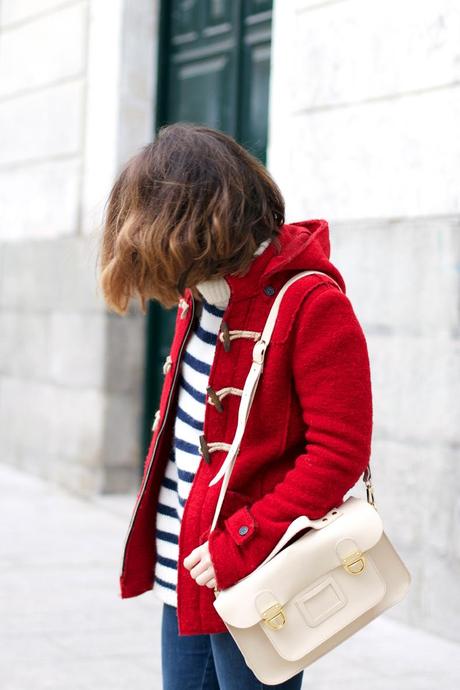 Duffle Coat & Striped Sweater