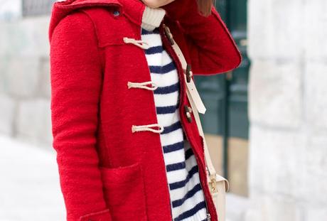 Duffle Coat & Striped Sweater