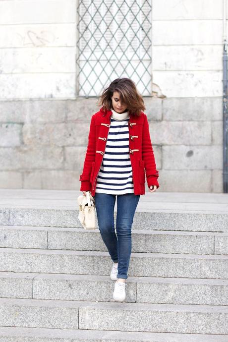 Duffle Coat & Striped Sweater