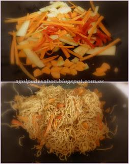 Fideos chinos con salsa de coco y curry