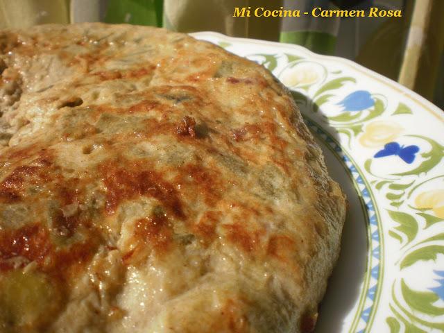 TORTILLA DE HABAS, CEBOLLETA Y JAMON