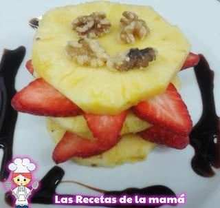 Receta de piña y fresas preparadas