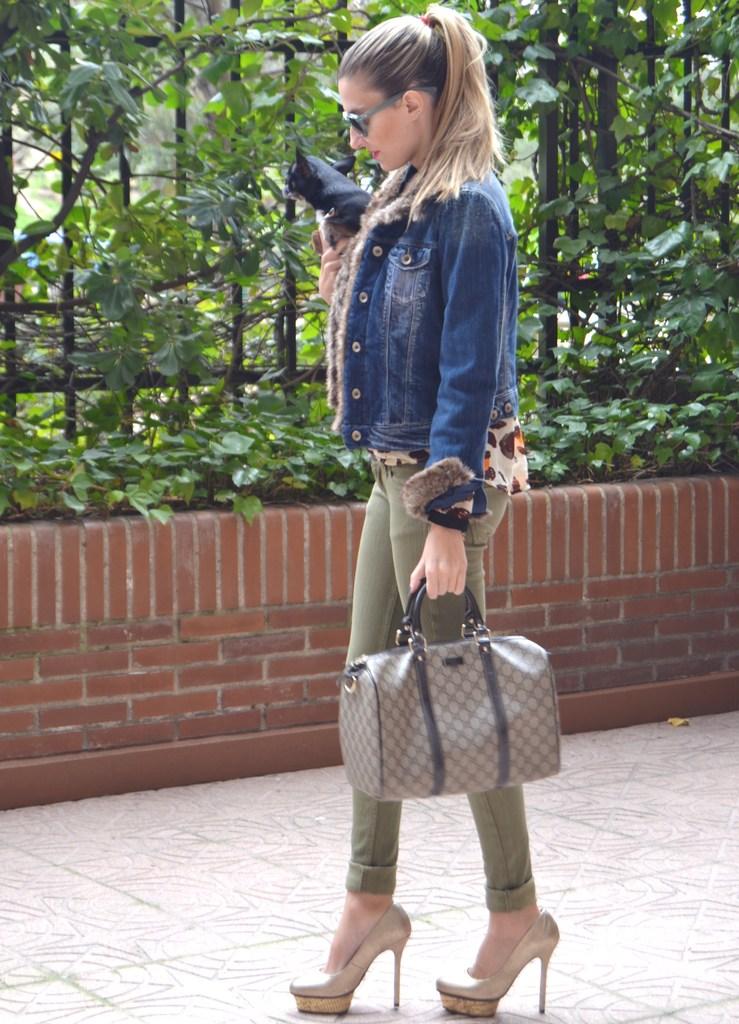 Fur and denim jacket