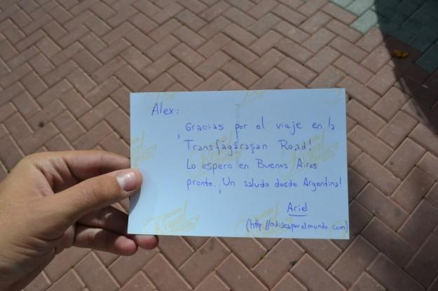 Postal de agradecimiento a Alex, quién me llevó por la Transfagarasan