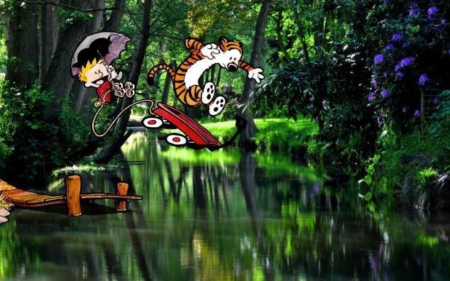 Calvin and Hobbes jugando en el mundo real