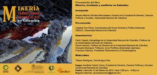 Presentación del libro ¨Minería, Territorio y Conflicto en Colombia¨ 13 de febrero en Bogotá