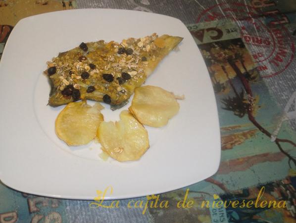 Rodaballo a la sidra con muesli
