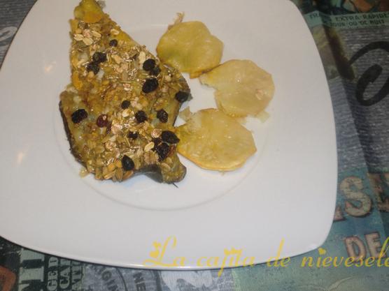 Rodaballo a la sidra con muesli