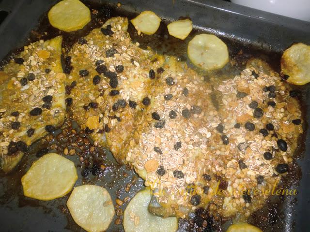 Rodaballo a la sidra con muesli
