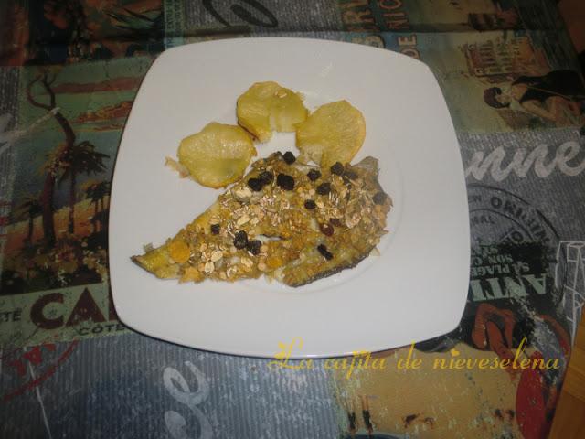 Rodaballo a la sidra con muesli