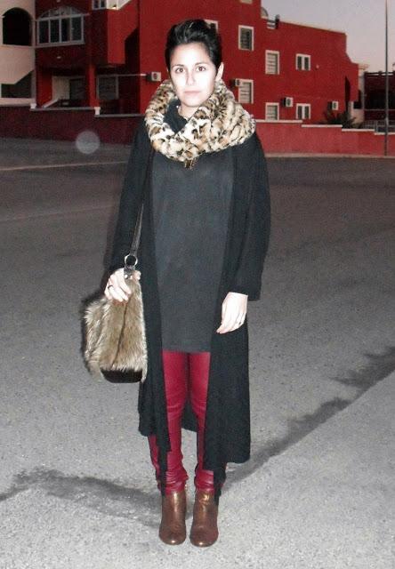 Golden booties+Leatherette pants.