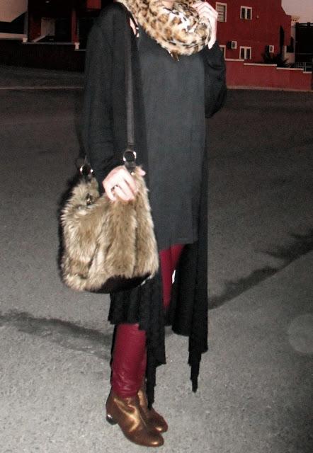 Golden booties+Leatherette pants.