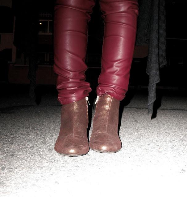 Golden booties+Leatherette pants.