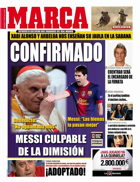LA DIMISIÓN DEL PAPA EN LA PRENSA DEPORTIVA