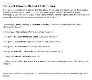 Feria del Libro de Madrid: algunas firmas de estos días