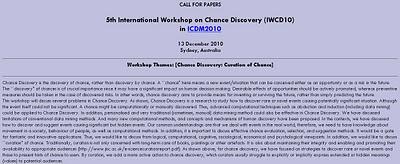 5th International Workshop on Chance Discovery (IWCD10) -- CALL FOR PAPERS
