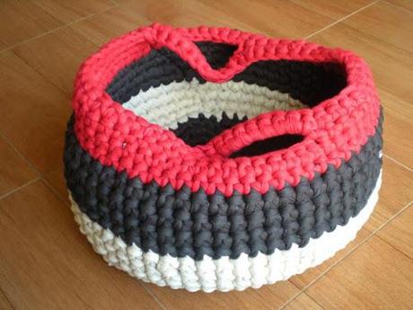 Cesto con asas tejido con trapillo a ganchillo tutorial como tejer cesto canasto ganchillo XL trapillo