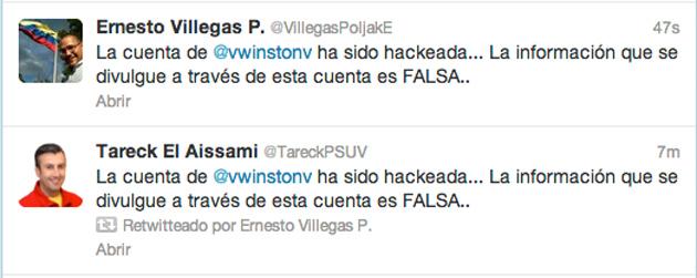 La cuenta en Twitter de Winston Vallenilla ha sido hackeada